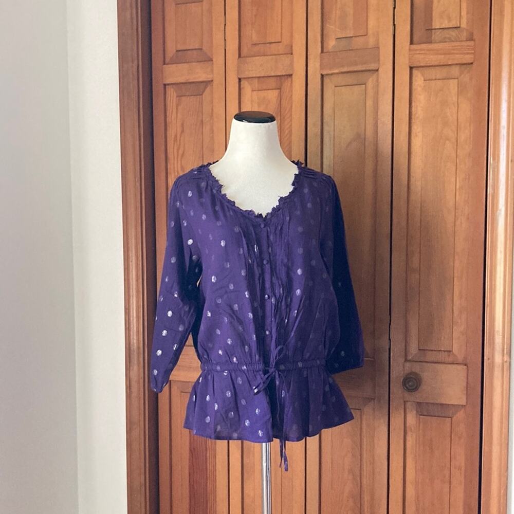 Nine West Purple Cotton Buttondown W/Drawstring Waist, Size S